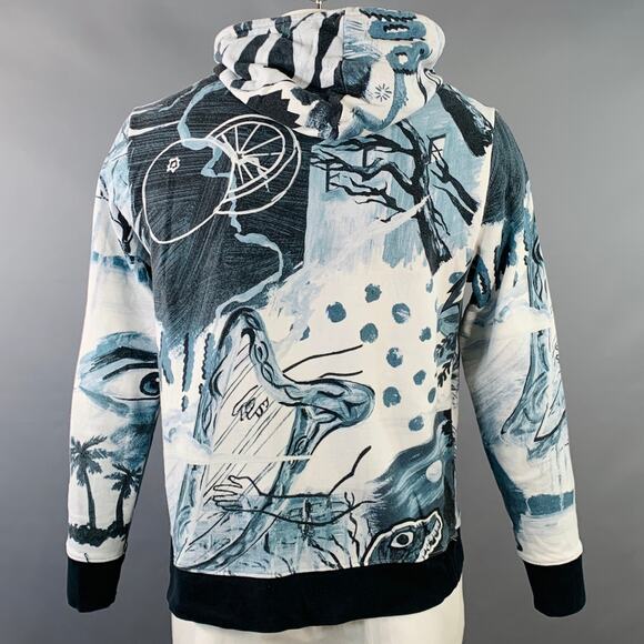 PS by PAUL SMITH Size XL White Navy Landscape Graphic Cotton Hoodie Sweatshirt - Picture 3 of 7